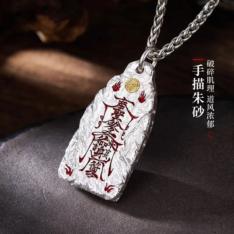 Taoist Youth Golden Curse Sterling Silver Pendant New Chinese Handmade Fashion Universal Necklace Pendant Lucky Necklace Jewelry