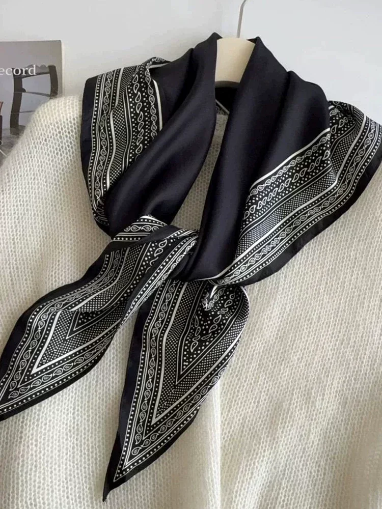 PUZZLE PRINT SCARF Women Triangle Twill Silk Like Chiffon Hair Scarf Lightweight Skin Cooling Fashion Head Wrap