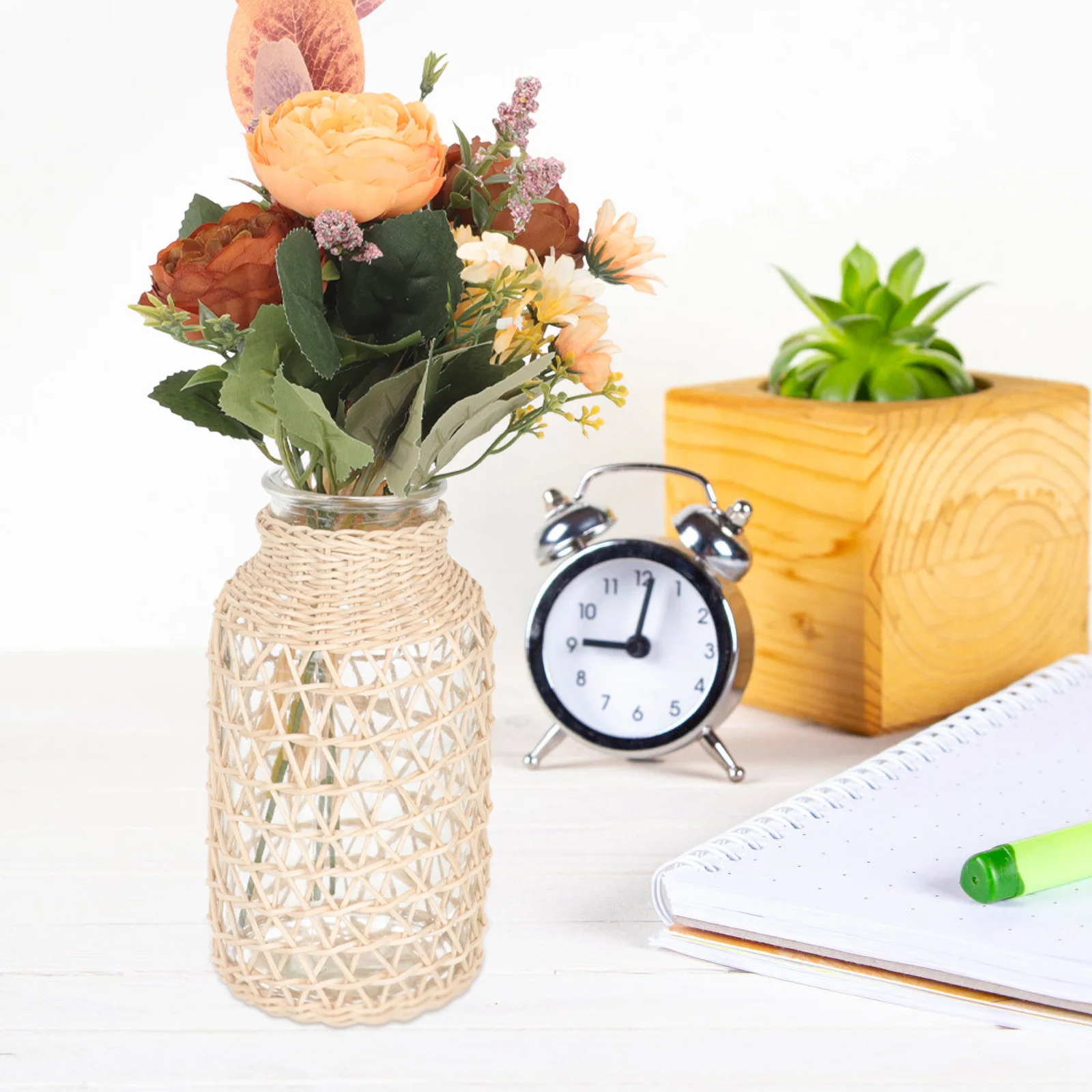 

Rattan Woven Decorative Vase Simple Flower Pot Home Office Desktop Arrangement Dried Flower Vase Creative Planter