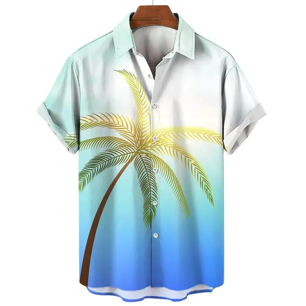 Coconut Tree Print Men's Short Sleeve Shirt Hawaiian Beach Leisure Vacation Top Summer Fashion Oversized Top SIZE S-5XL