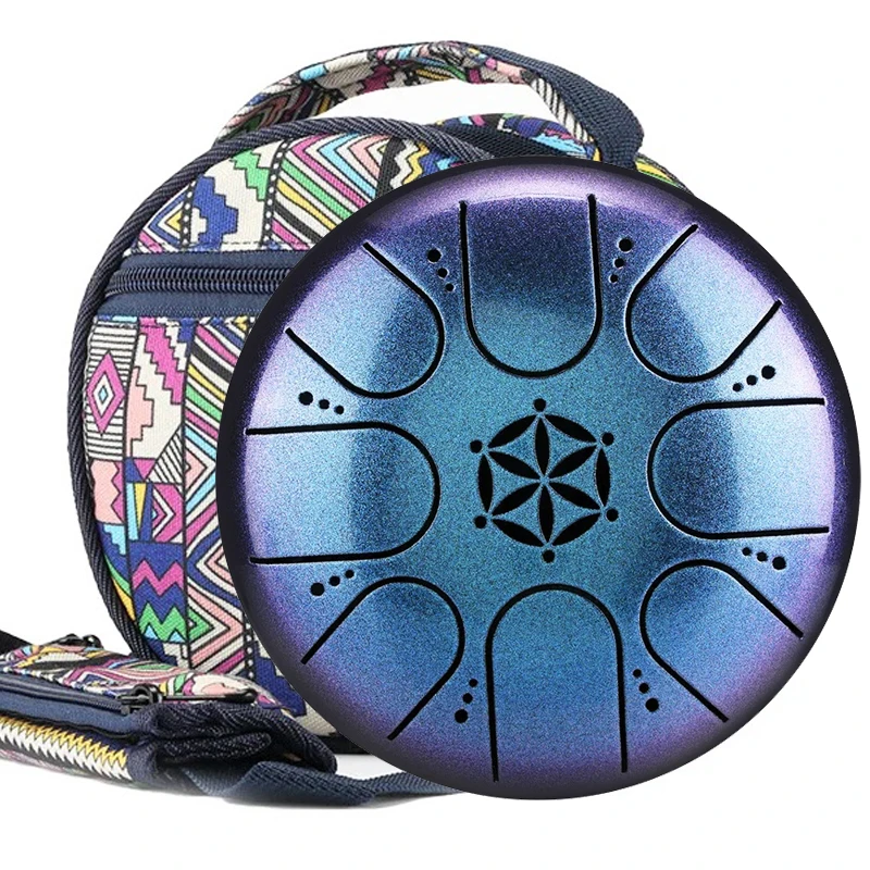 Hluru Steel Tongue Drum 5.5 Inch 8 Notes Tank Drum with Carry Bag Key C5 Glucophone Gift for Kids Handpan Meditation