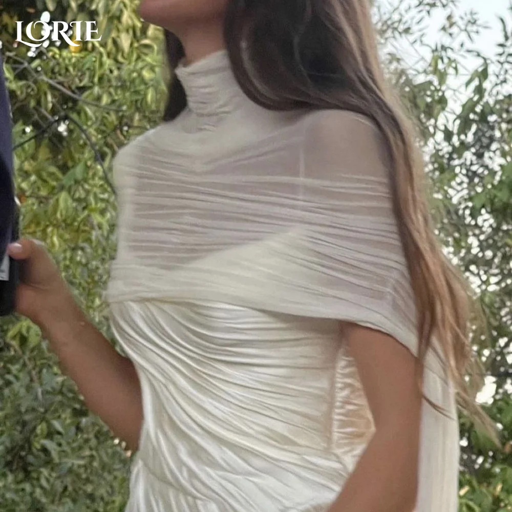 LORIE-vestido de novia de sirena crepé con cuello alto, vestido de novia plisado de manga corta con cuello alto, vestido de novia personalizado, vestido de fiesta