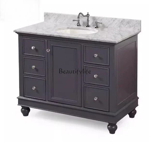 yj21 American style  solid wood six-bucket single door single basin hand washing cabinet below 1 meter bathroom cabinet