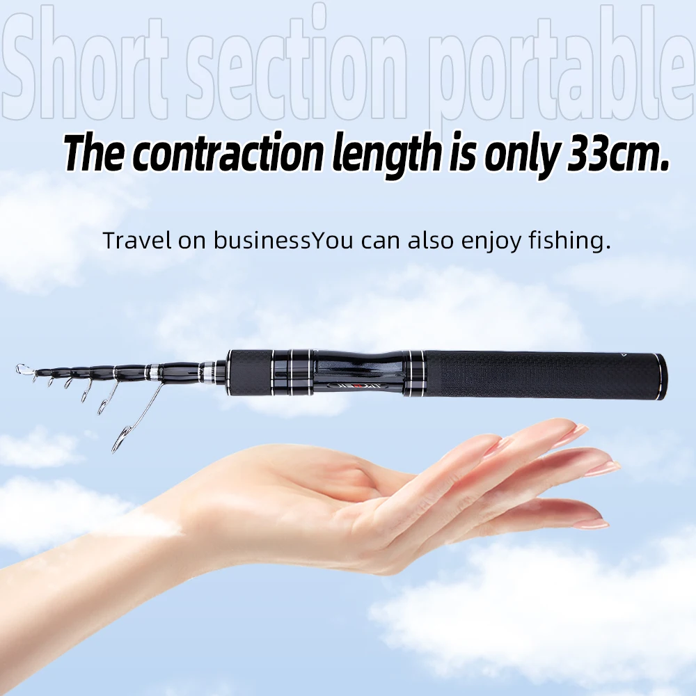FISHINGFANS 5'2 5'6 6' Mini Shrink 33cm Portable Short Section Medium Power Rod Telescopic Carbon M 5-20g Fishing Rod