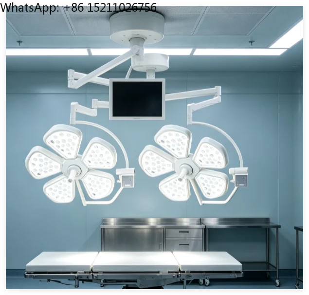 LED Petal Surgical Lamp Double Square Arm 360 Rotation Spring Arm Hospital Shadowless Lamp With Detachable Disinfection Handle