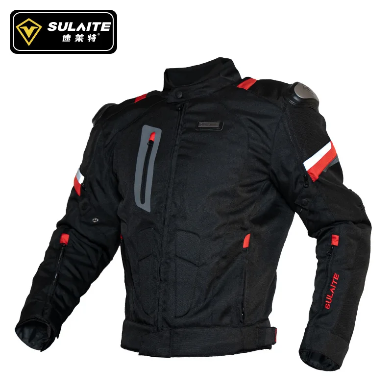 

SULAITE Motorcycle Riding Jacket Men Winter Warm Full Zipper Reflective Details Adjustable Cuffs Outdoor Touring Gear Black Red