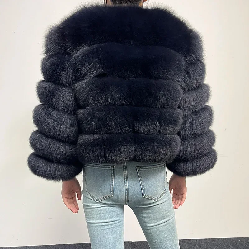 new 2024 Black Blue Natural Real Fox Fur Coat Women Winter Warm Luxury Fur   Detachable Long Sleeve Female Vest Furry clothing