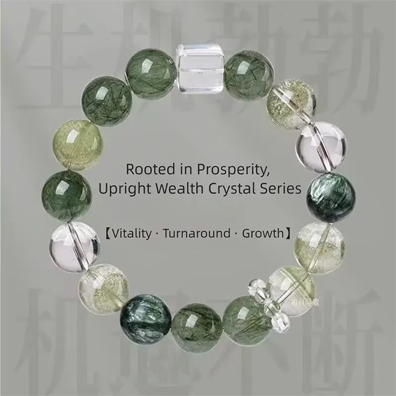 Natural Green Phantom Quartz White Crystal Sugar Cube Beaded Bracelet Stretch Minimalist Jewelry for Prosperity Growth