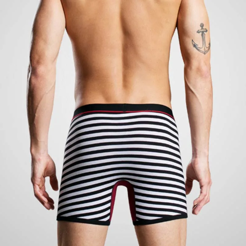 High quality men\'s trendy mid length striped underwear, fashionable pure cotton sexy mid length underwear, flat corner shorts