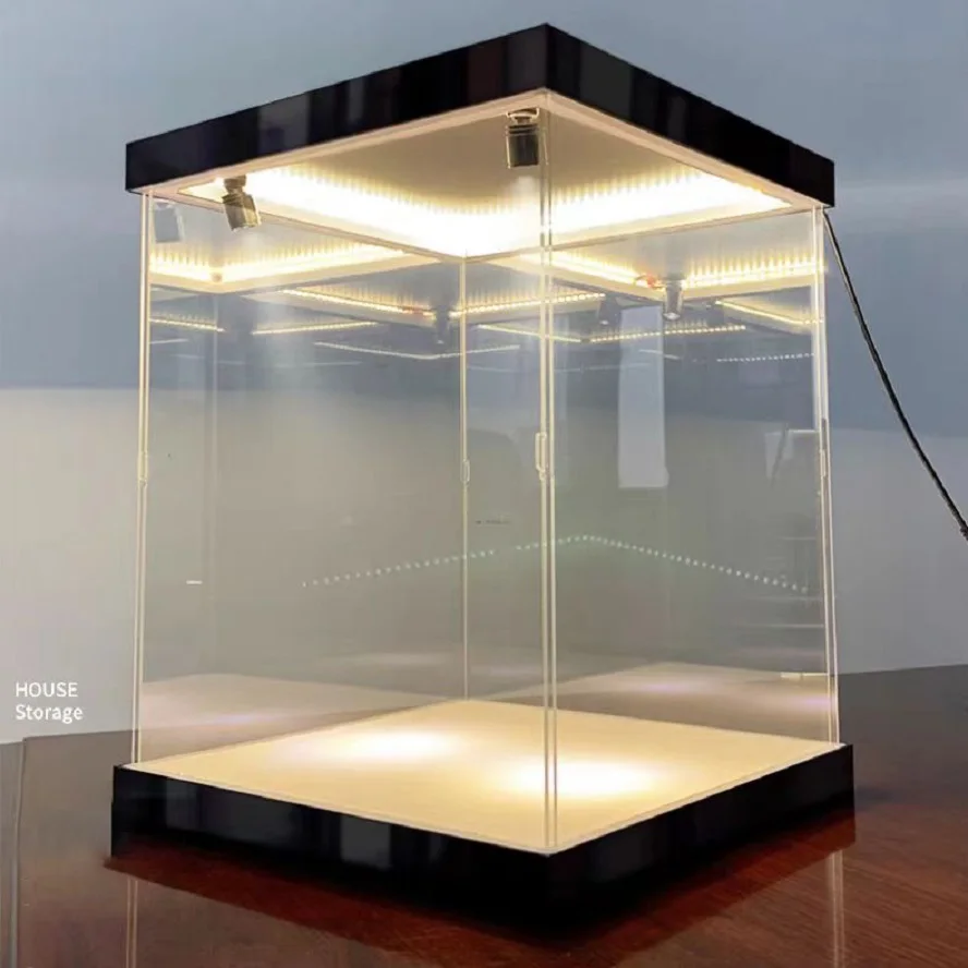 Clear Acrylic Display Cabinet for Action Figure, Stackable Storage Box for Doll, Car Model Showcase with Stage LED Light