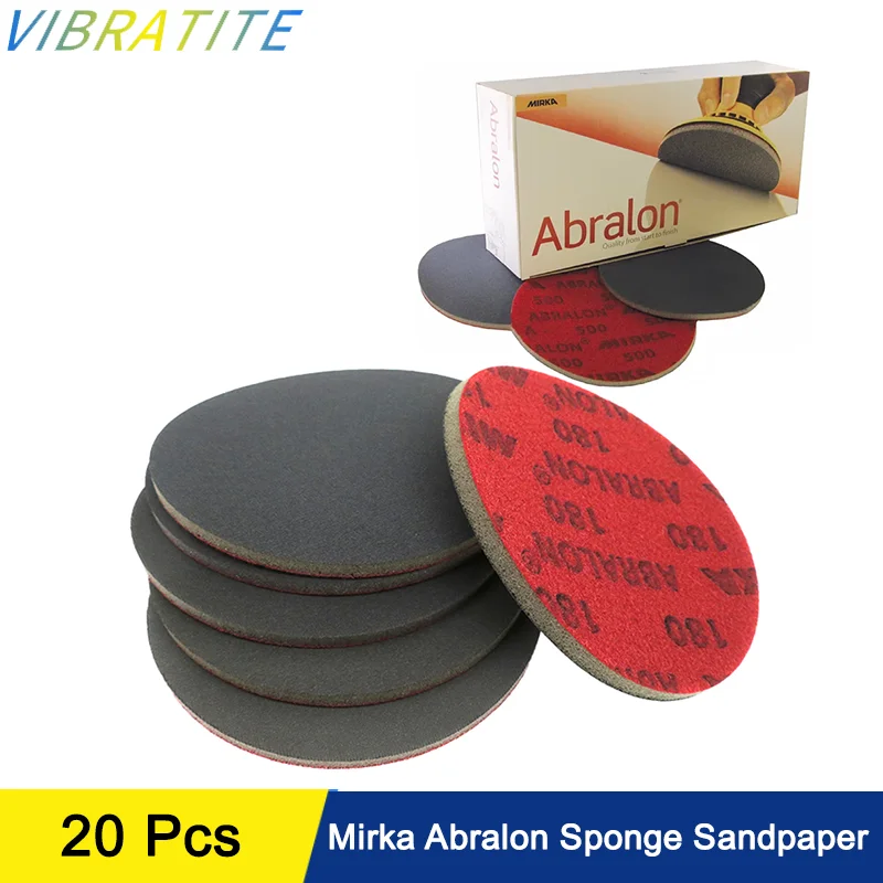 Mirka Abralon Sponge Sandpaper 5/6 Inch 20 Pcs Assorted 180-4000 Grits Foam Backed Sandpaper Disc Wet Dry for Polishing Metal