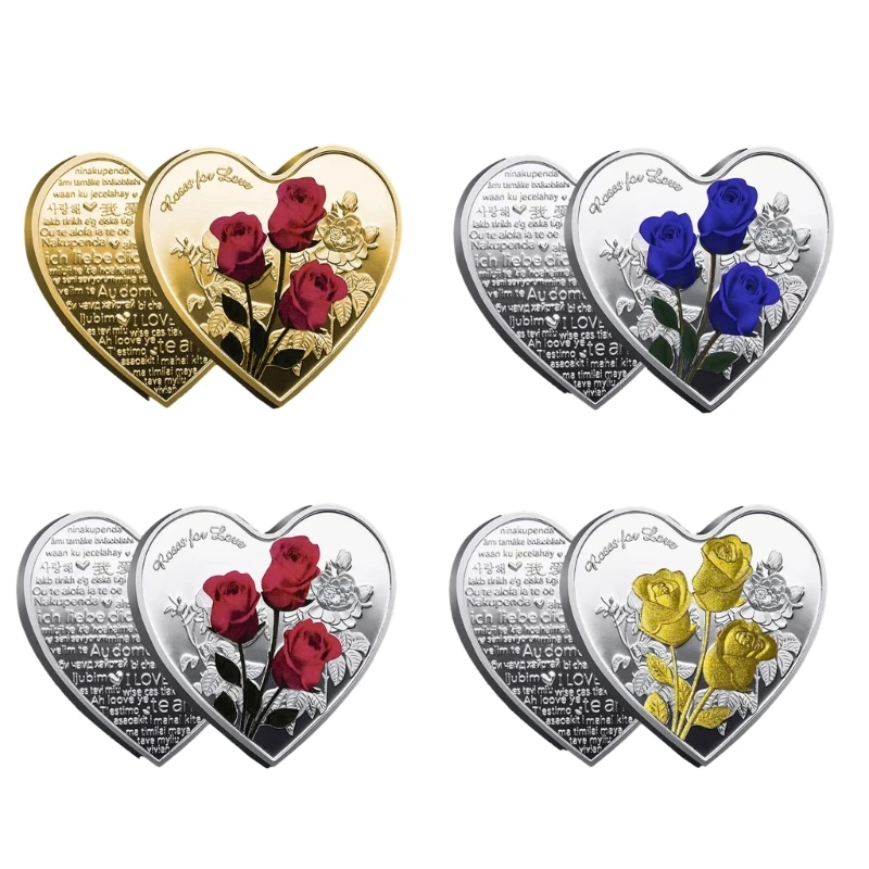 Heart-shaped Love Commemorative Love Heart Rose Metal for Wedding