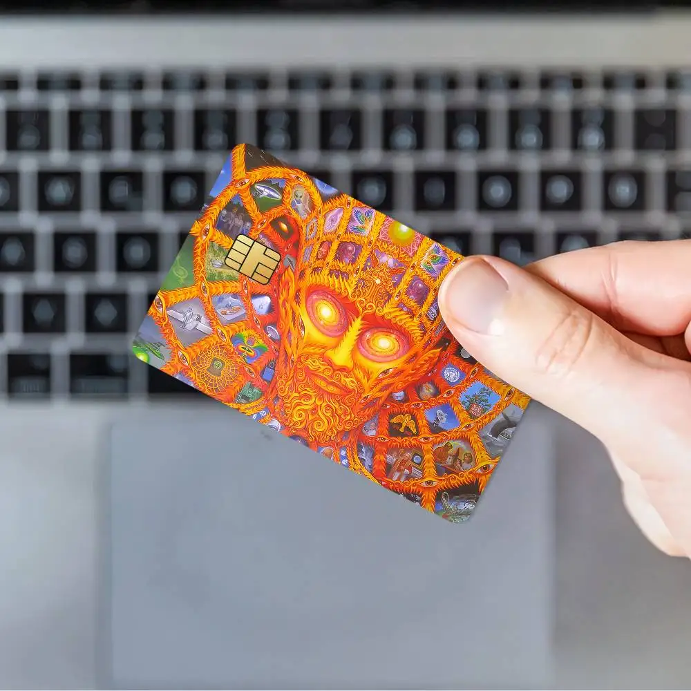 Art A-lex Grey Trippy Psychedelic cool Bank Credit Cards Bus Pass Stickers Cool Decoration Waterproof 4PCS Card