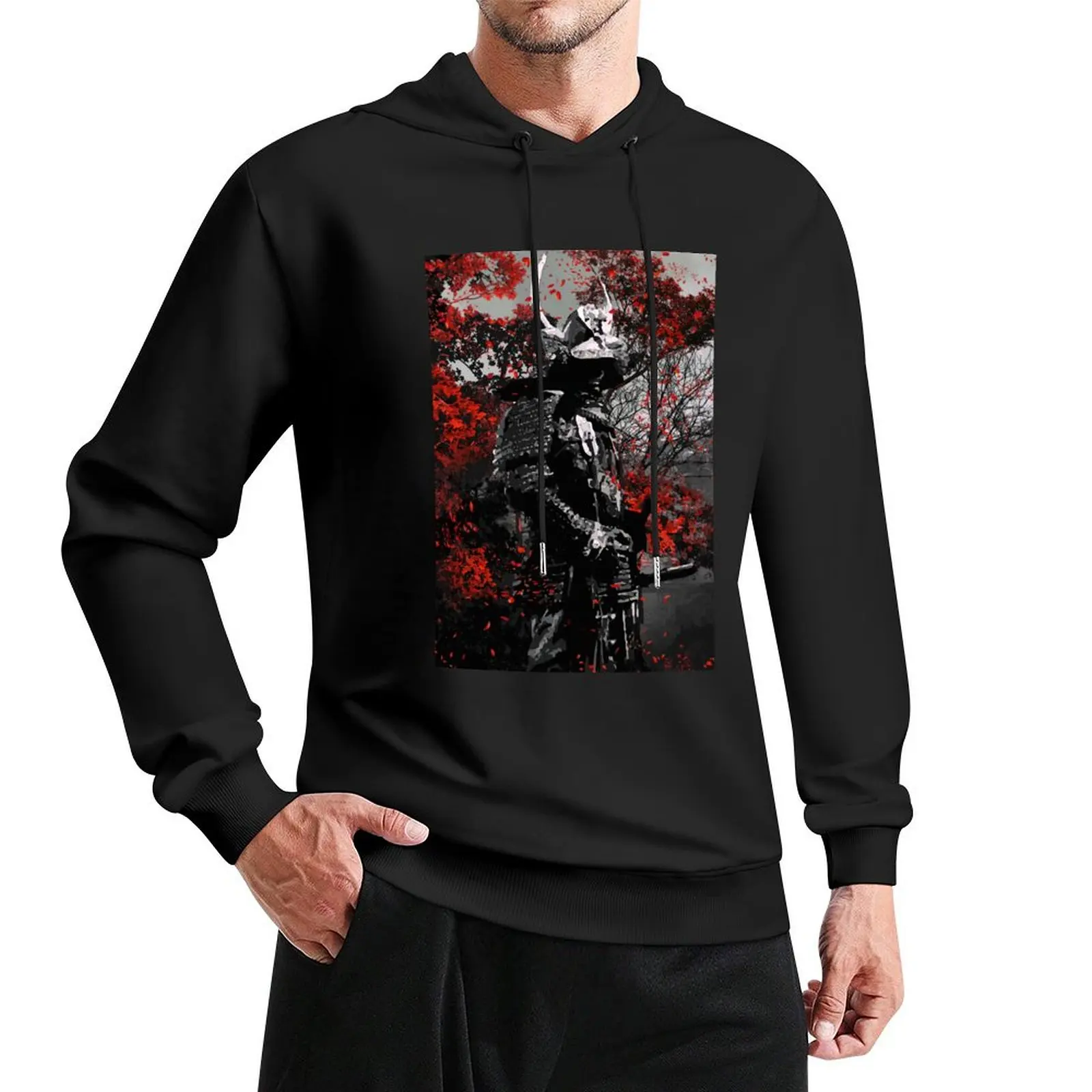 

Black Ink red flowers samurai armor Pullover Hoodie blouse anime hoodie