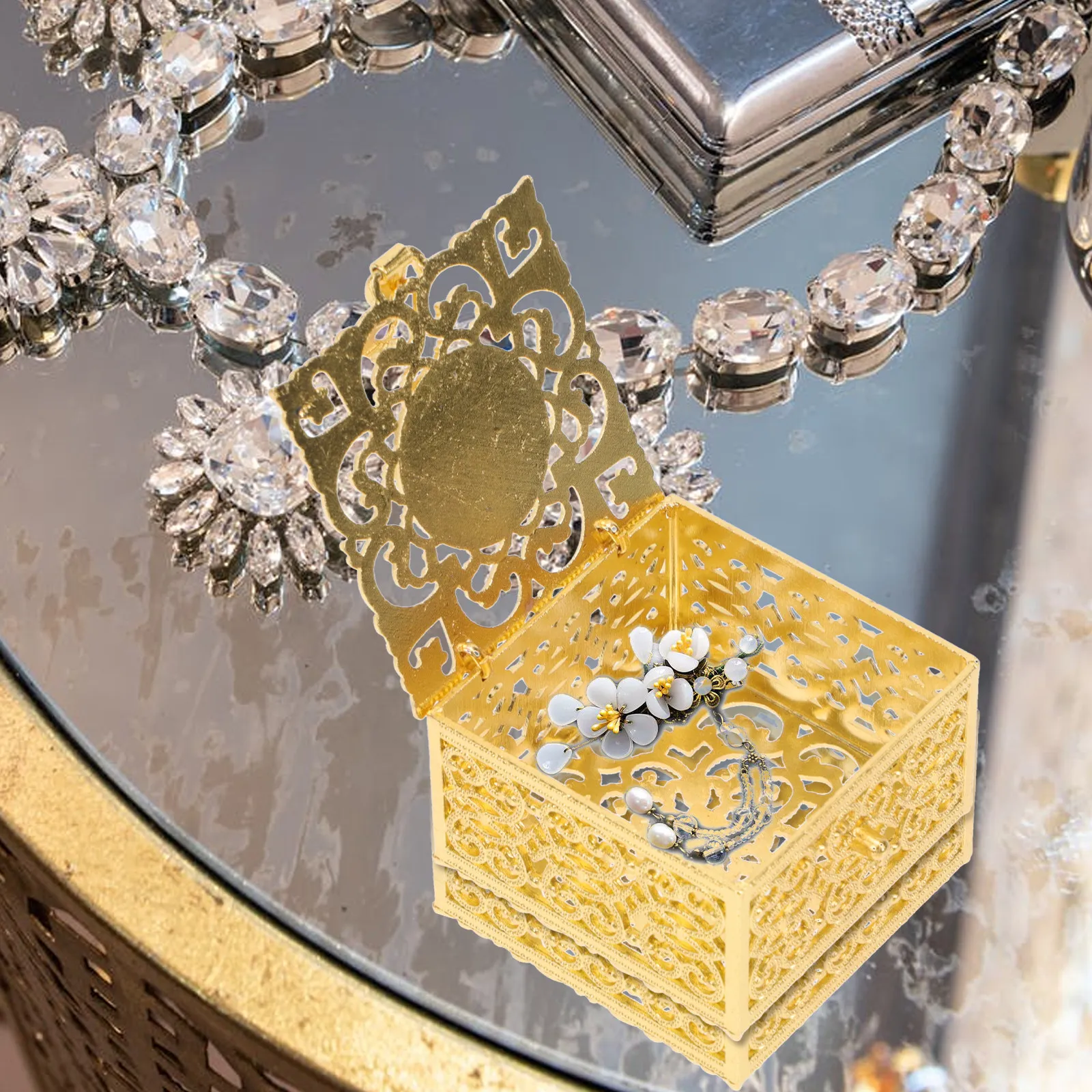 2Pcs Metal Jewelry Storage Box High Class Material Safe Reliable Creative Design Decorative Ring Box for Home Office Bedroom