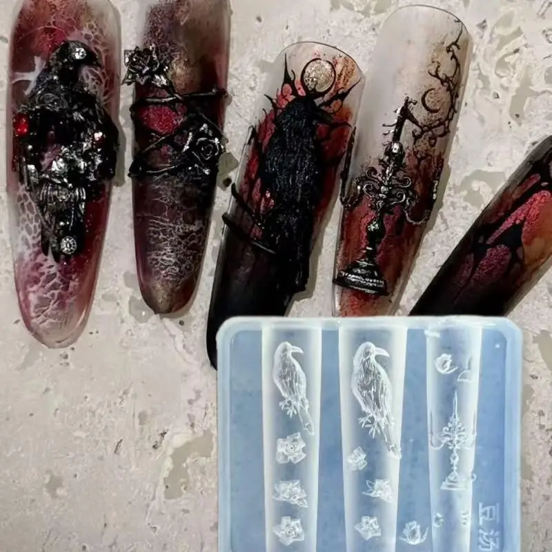 

Retro Crow Rose Candlestick Silicone Nail Mold Flower 3D Nail Art Decoration DIY Transparent Mold Manicure Design Tools