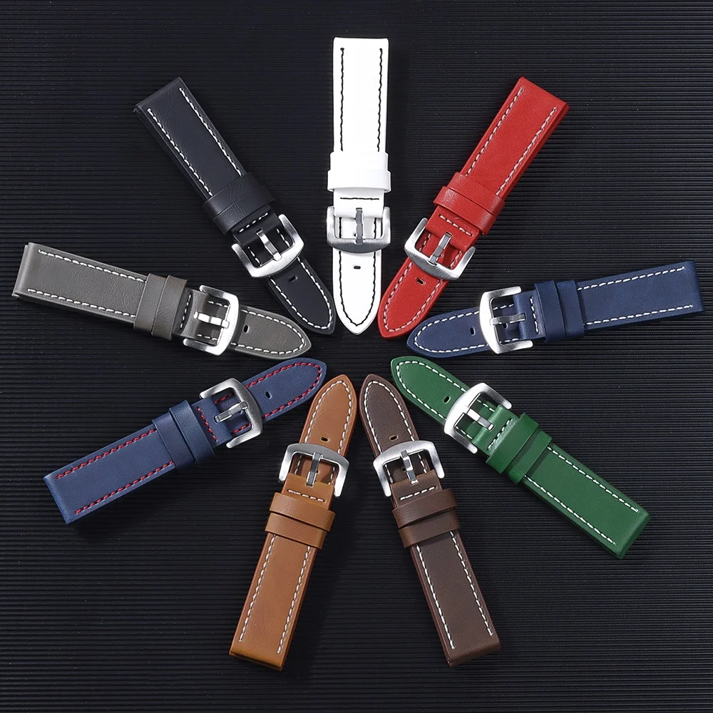 빈티지 가죽 스트랩 정품 가죽 시계 밴드 팔찌 18mm 20mm 22mm 24mm 소 가죽 시계 밴드 시계 액세서리