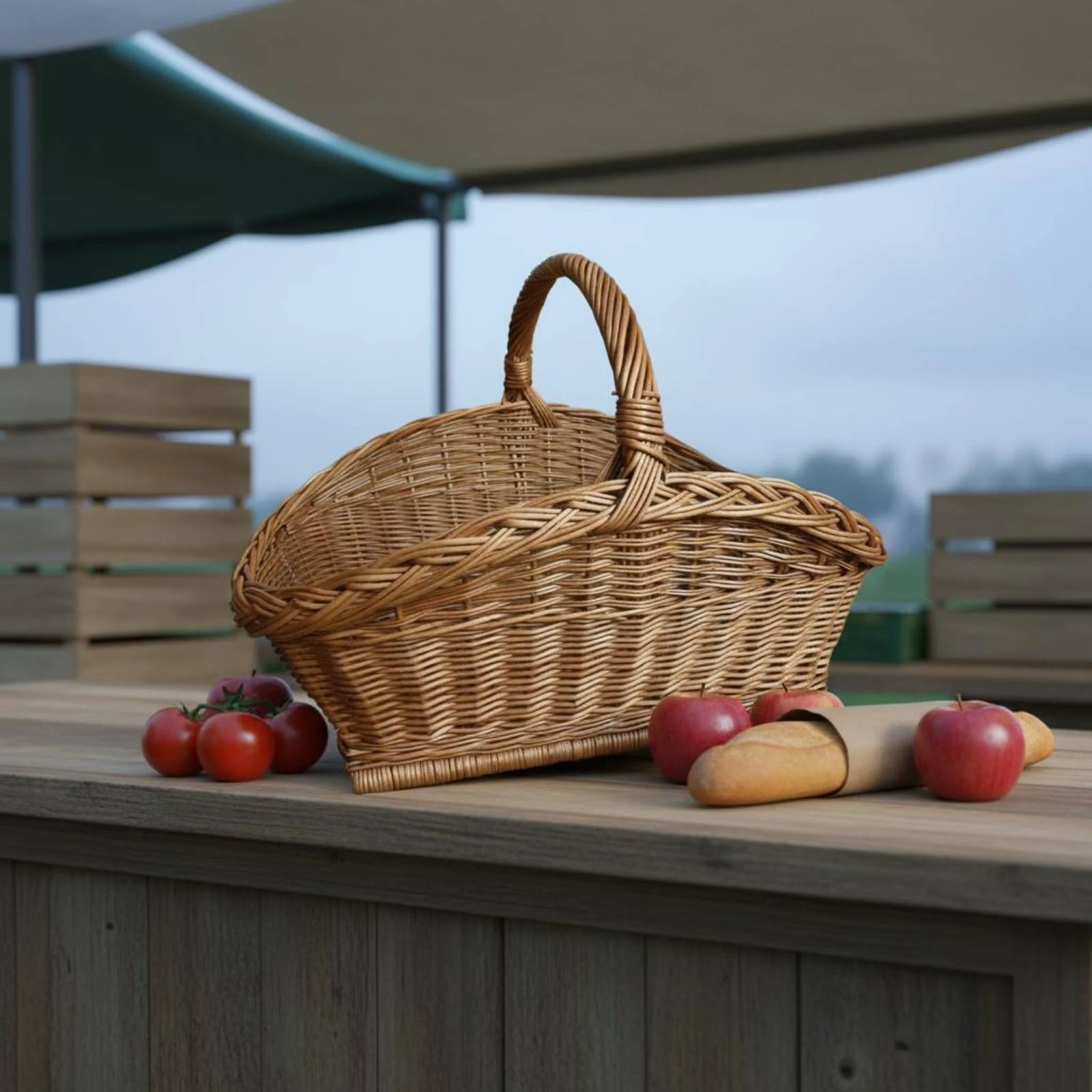 Oval Wicker Basket Open Top Wicker Picnic Basket Household Storage Flared Body Carrying Container Reinforced Base