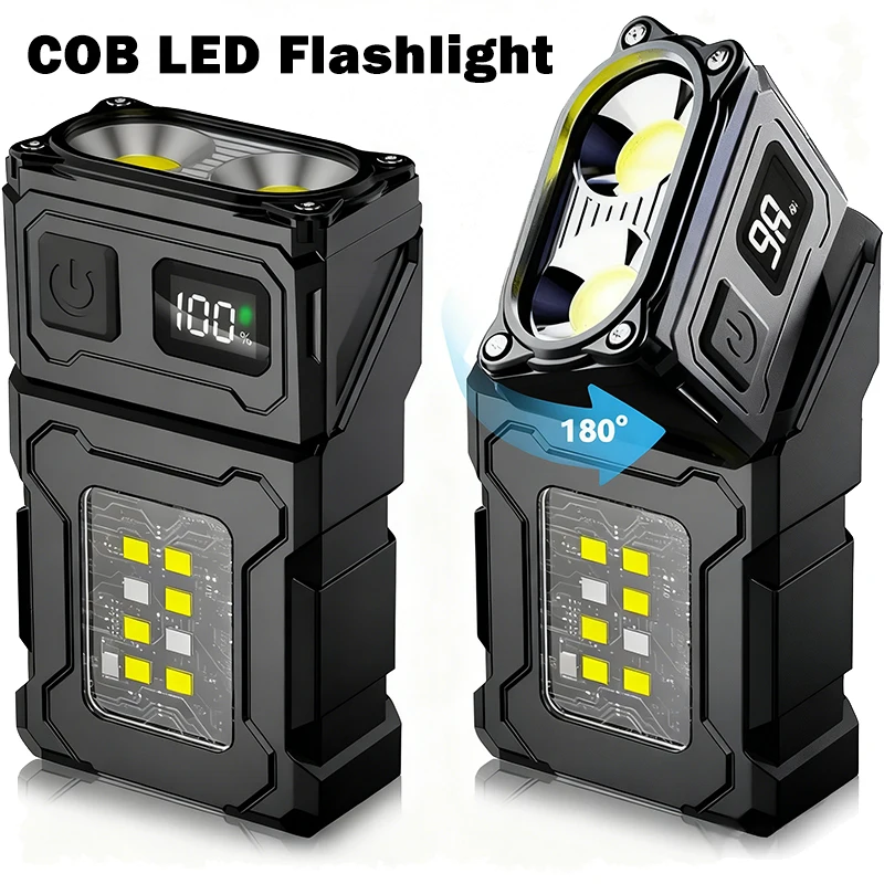 MINI USB wiederaufladbare LED-Taschenlampe, Magnet an der Rückseite, seitliche COB-Handtaschenlampe, 1000 lm, superhell, IPX4, für Notfälle beim Camping im Freien
