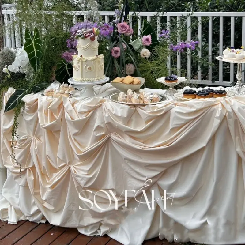 French Retro Champagne Apricot Beige Modeling Background Hanging Ceiling Purdah Draping Fabric for Wedding Fabric