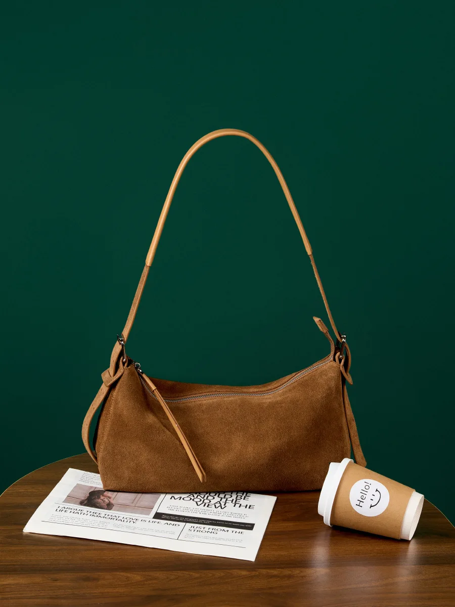 Women's Suede Leather Crossbody Bag - Commuter Shoulder Handbag