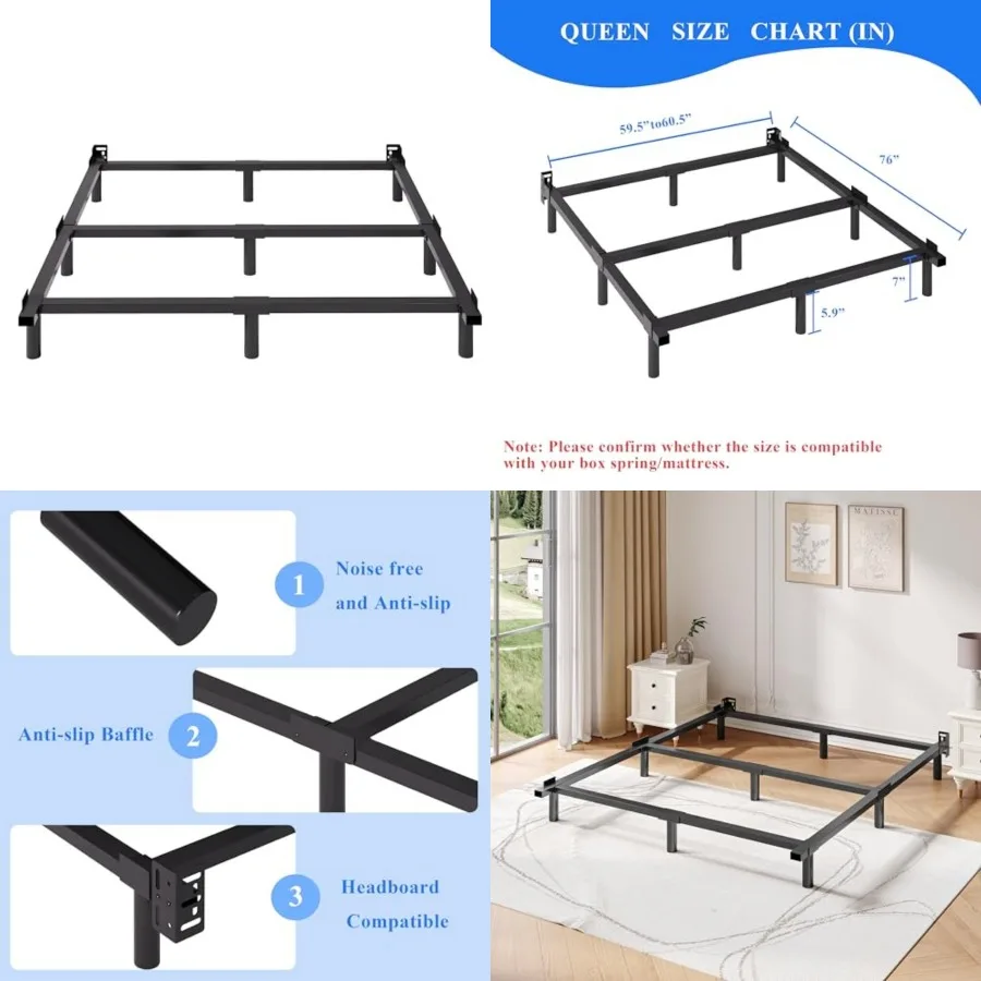 

Bed Frame, Basics Metal Bed Frame, Heavy Duty -Leg Base for Box Sprg and Mattress, Easy Assembly, Black