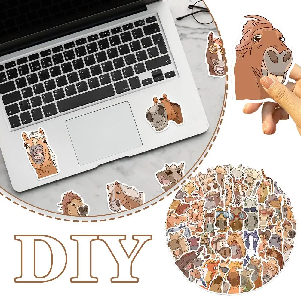 재미있는 만화 말 스티커 50개 혼합 재미있는 말 표정 노트북 DIY 전화 스크랩북 스케이트보드 스티커 장식 그래피티 V7S7