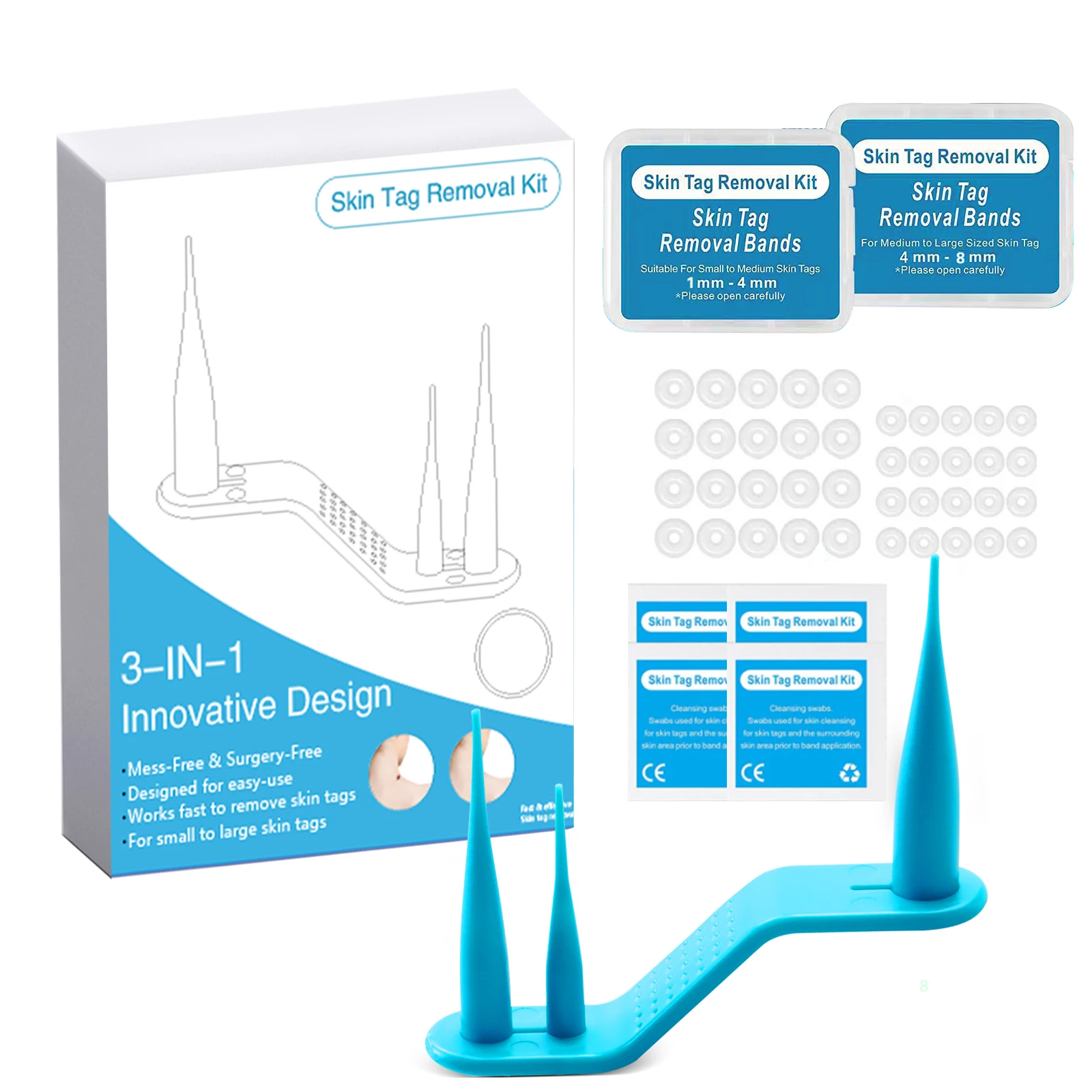 3-IN-1 Auto Skin Tag Removal Kit Painless Skin Label Mole Acne Wart Removal Pen Set with Cleansing Swabs Facial Beauty Care Tool