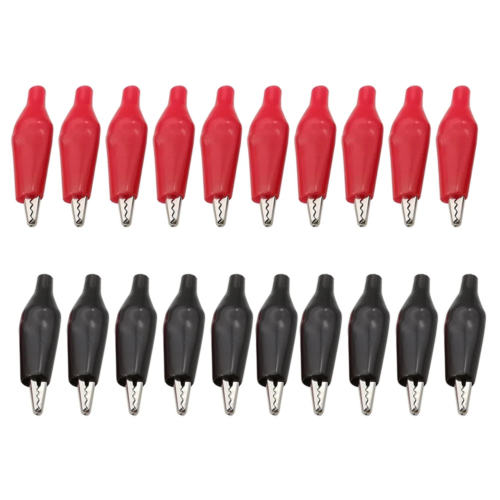 20 piezas pinzas de cocodrilo de Metal pequeñas de 28mm G98 abrazaderas eléctricas de cocodrilo Clip de batería de coche medidor de sonda de prueba rojo y negro