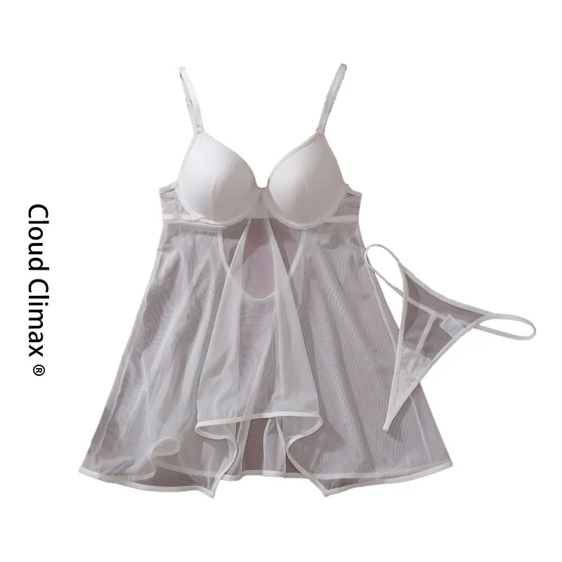 Weißer / Roter Transparenter Netzstoff Patchwork Ausgeschnittener Rückenfreier Stahlring-Jumpsuit Formgebende Sexy Unterwäsche mit Formkörbchen