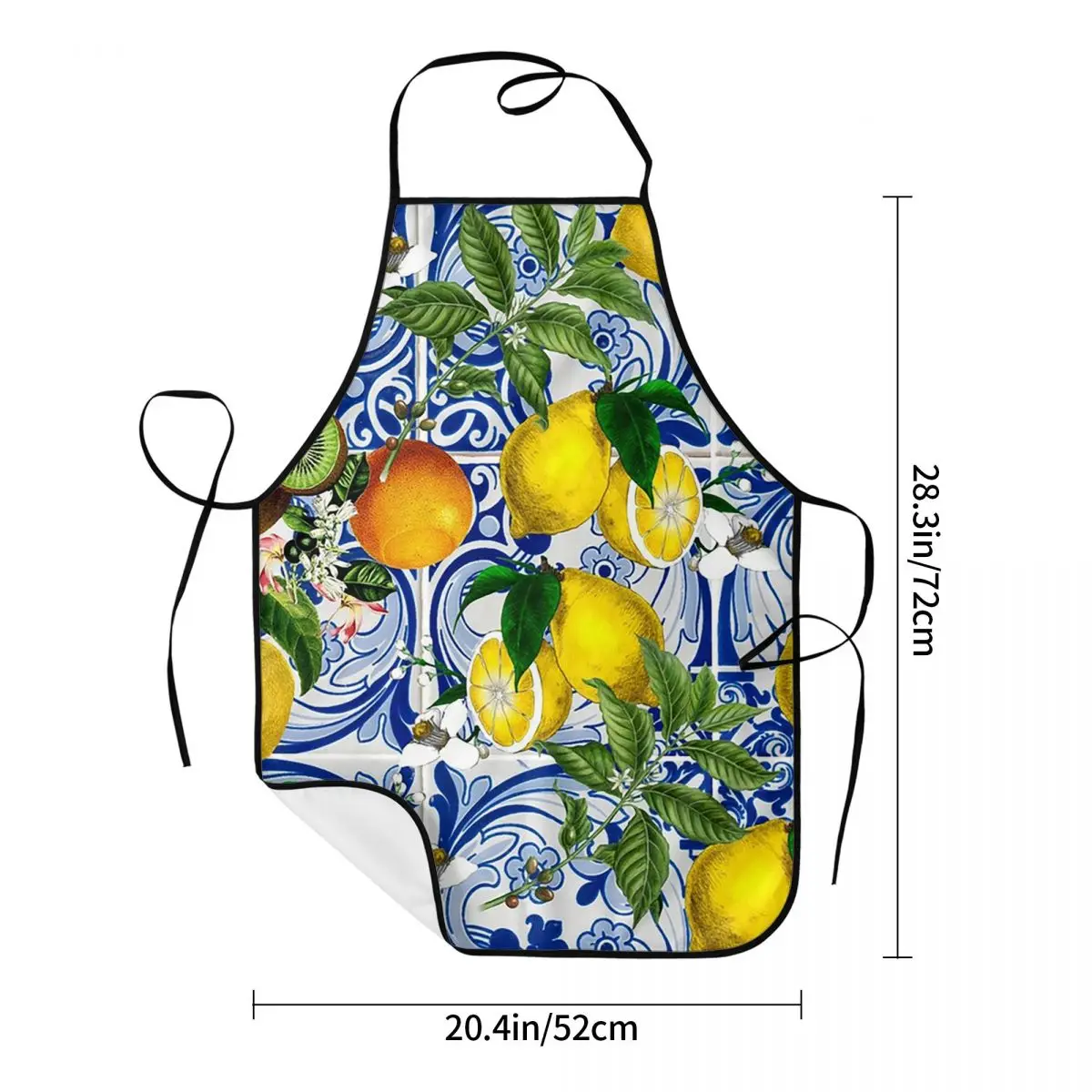 Sicilian Inspired Blue Tile Yellow Lemons Apron Chef Cooking Tablier Bib Kitchen Cleaning Pinafore for Women Men Painting