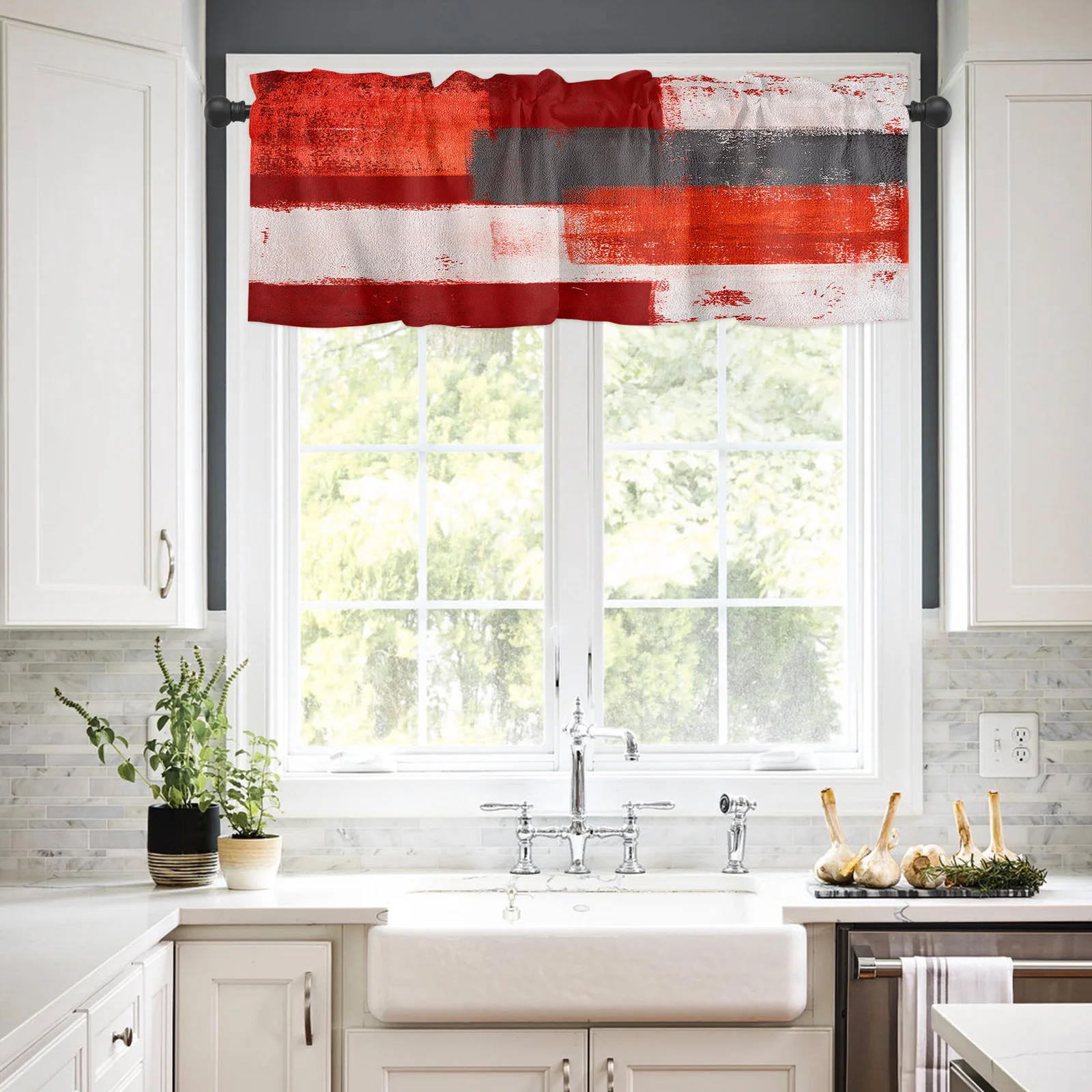 ZEDLIYU Valances for Windows Kitchen Living Room Small Window Valance Red and Grey Abstract Painting 1 Panel, 54 x 18 Inch