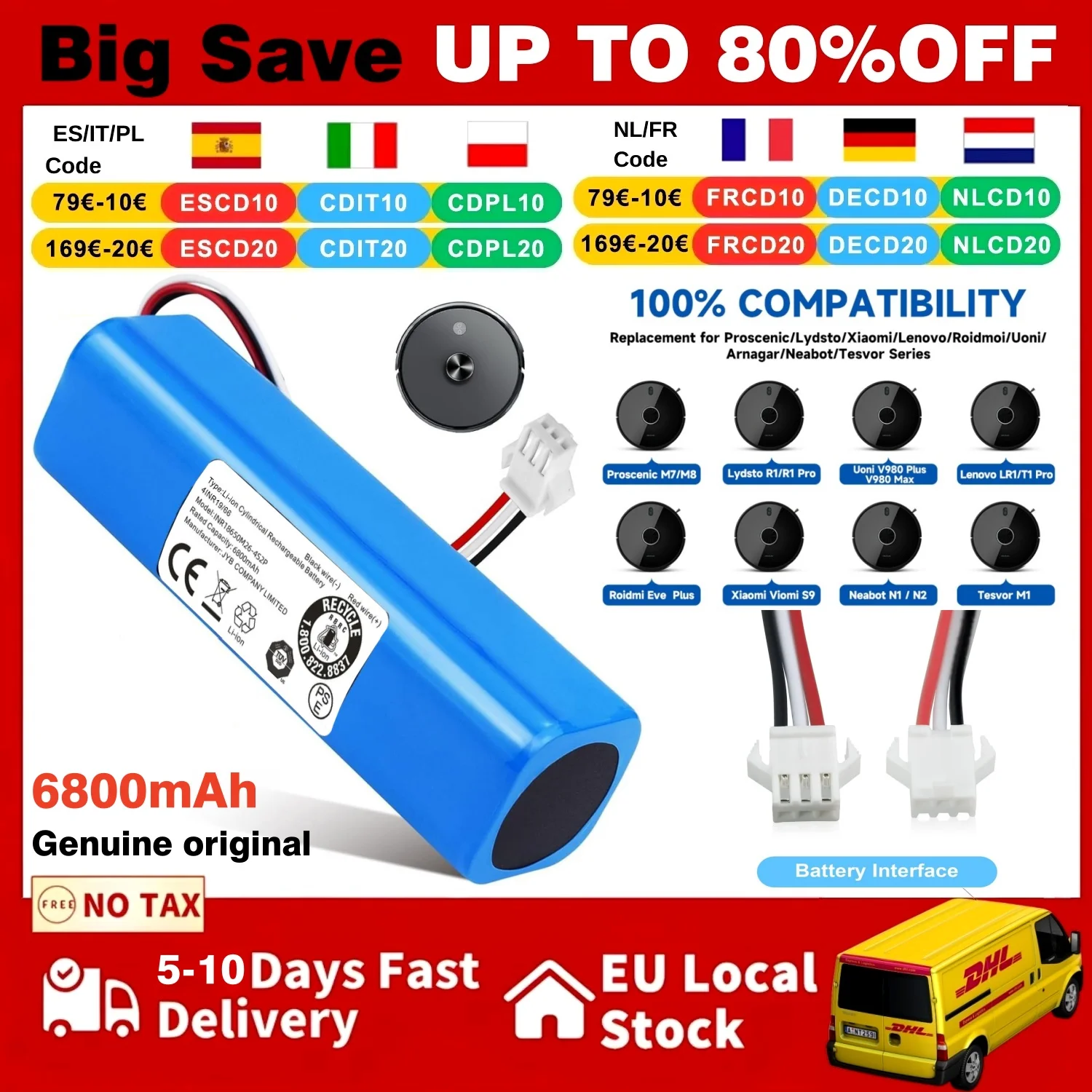 Batteria ricaricabile originale agli ioni di litio per Xiaomi Lydsto R1/Viomi S9/Roidmi Eve Plus /neabot Q11 SYB2 Robot aspirapolvere Batteria