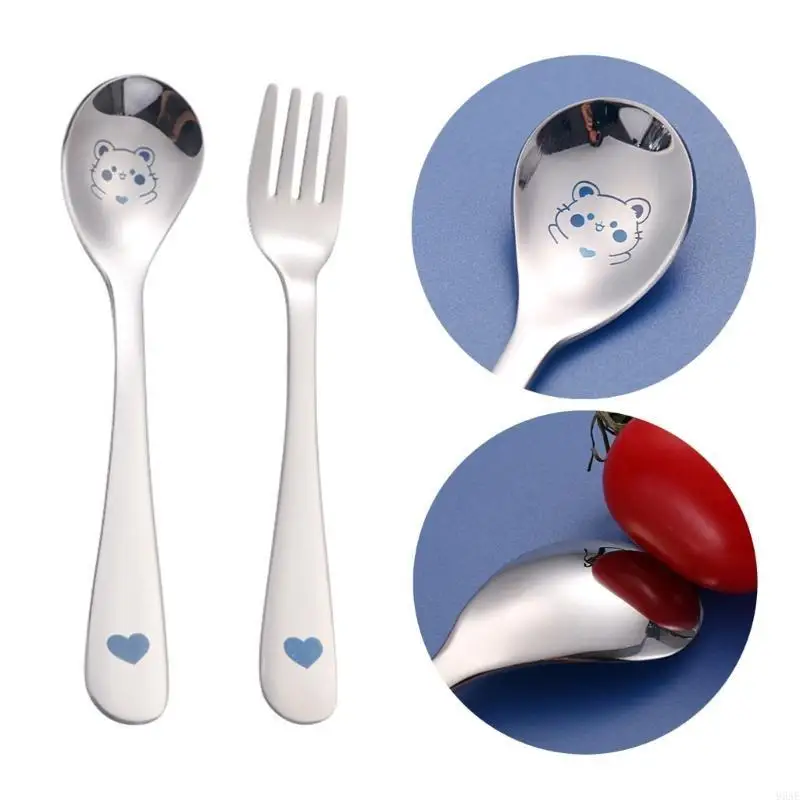 

95ae Child Spoon & Fork с Case Kids Forming Spoon Eat Training Kitchen Gadget