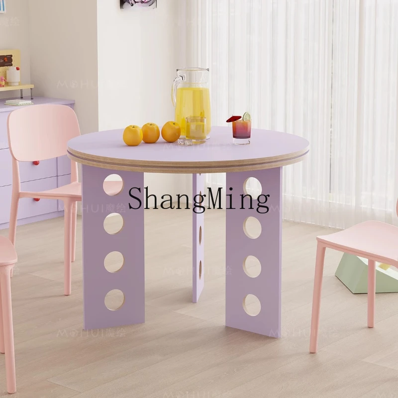 LXY meja makan tinggi bulat ungu dopamin meja pajangan bar kopi ruang tamu