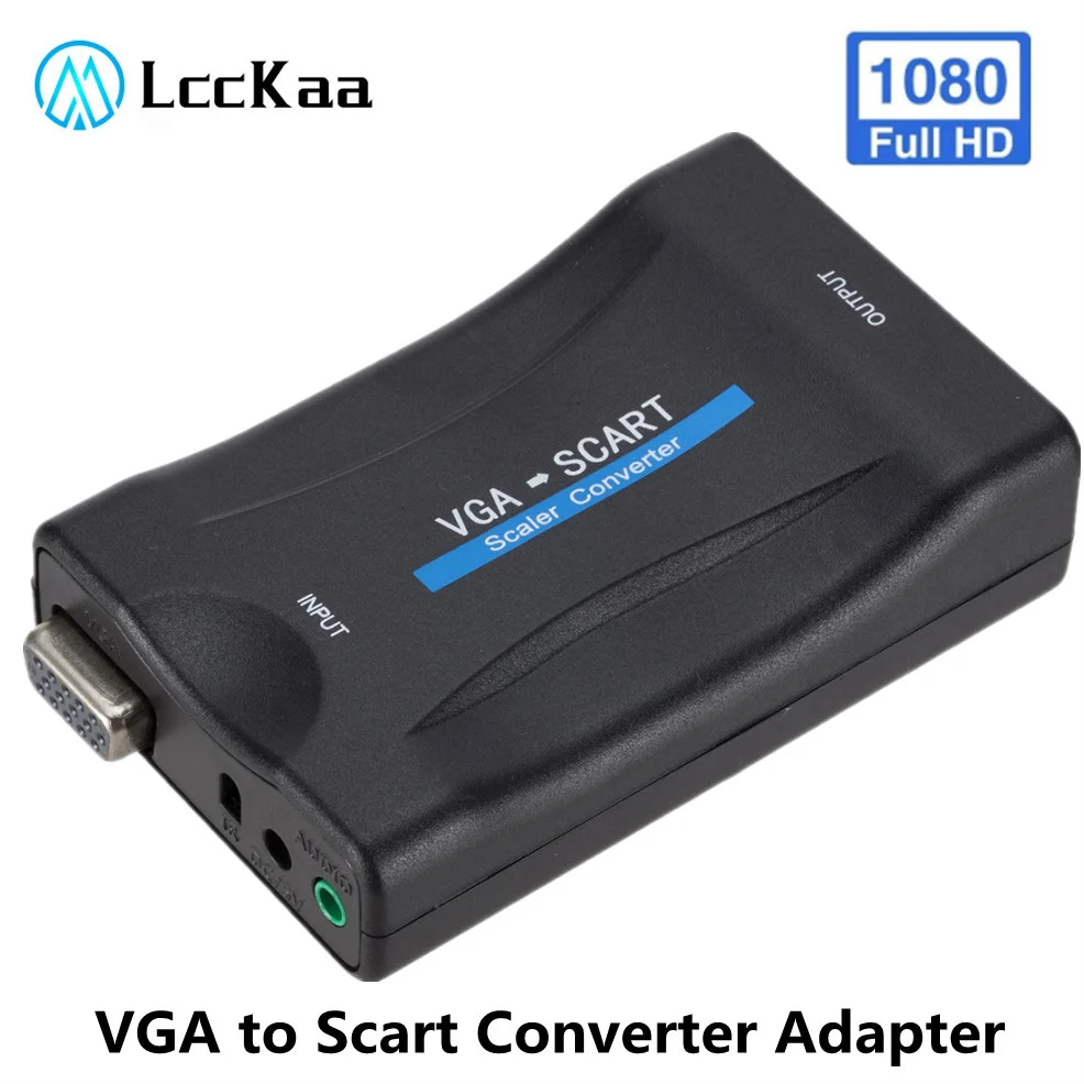 

LccKaa 1080P VGA to Scart Adapter High Quality VGA to Scart Video Audio Signal Converter for DVD Box TV With Remote Control