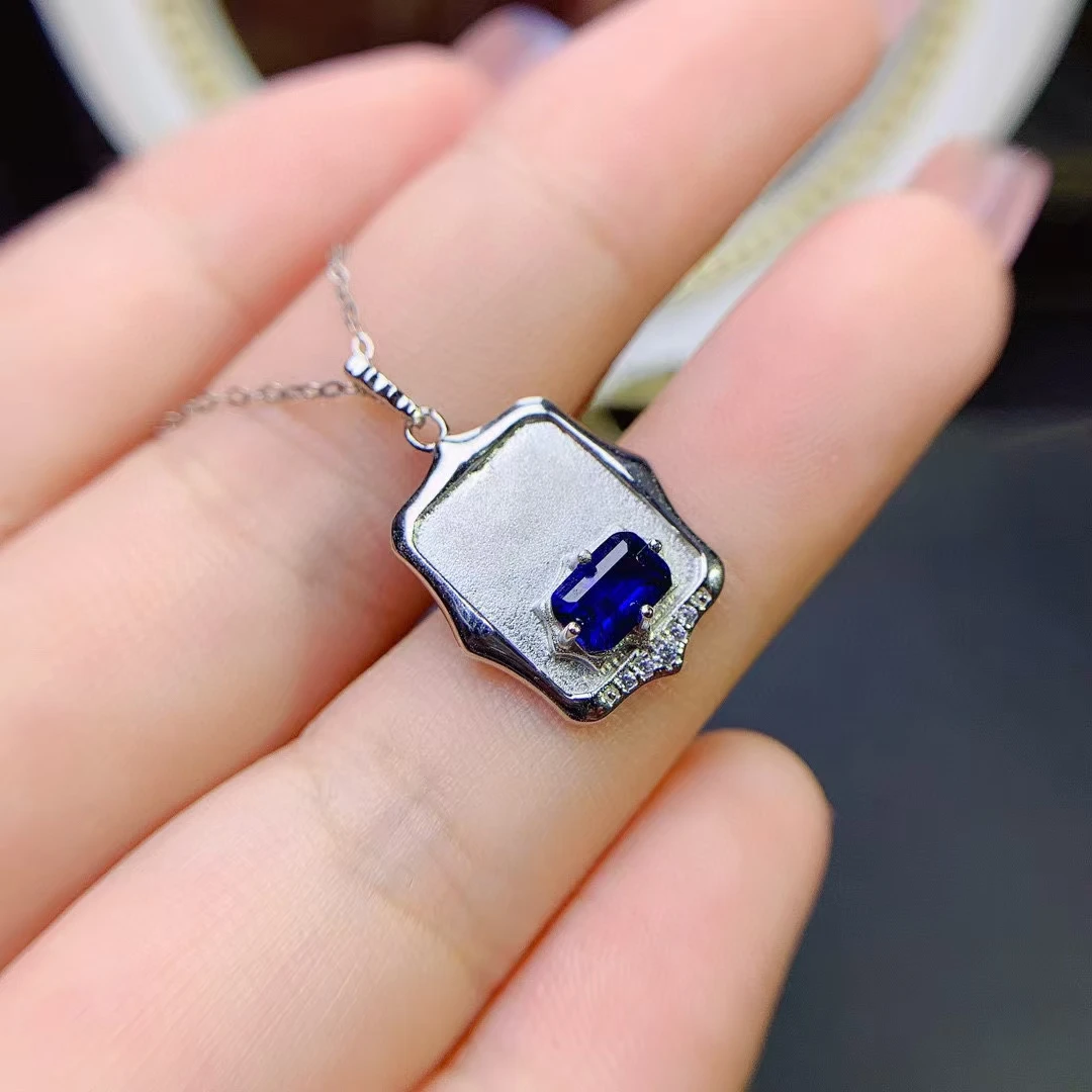 

Natural Sapphire Women's Pendant S925 Silver Exquisite Inlaid High Clarity Gems Support Testing Birthday Party New Year's Gift