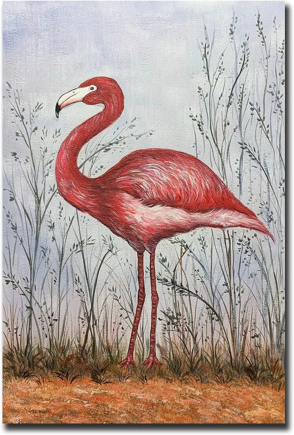 

Modern Abstract Bird Wall Art Vivid Flamingo Hand-Painted Oil Painting Animal Canvas Art for Living Room Bedroom Decoration