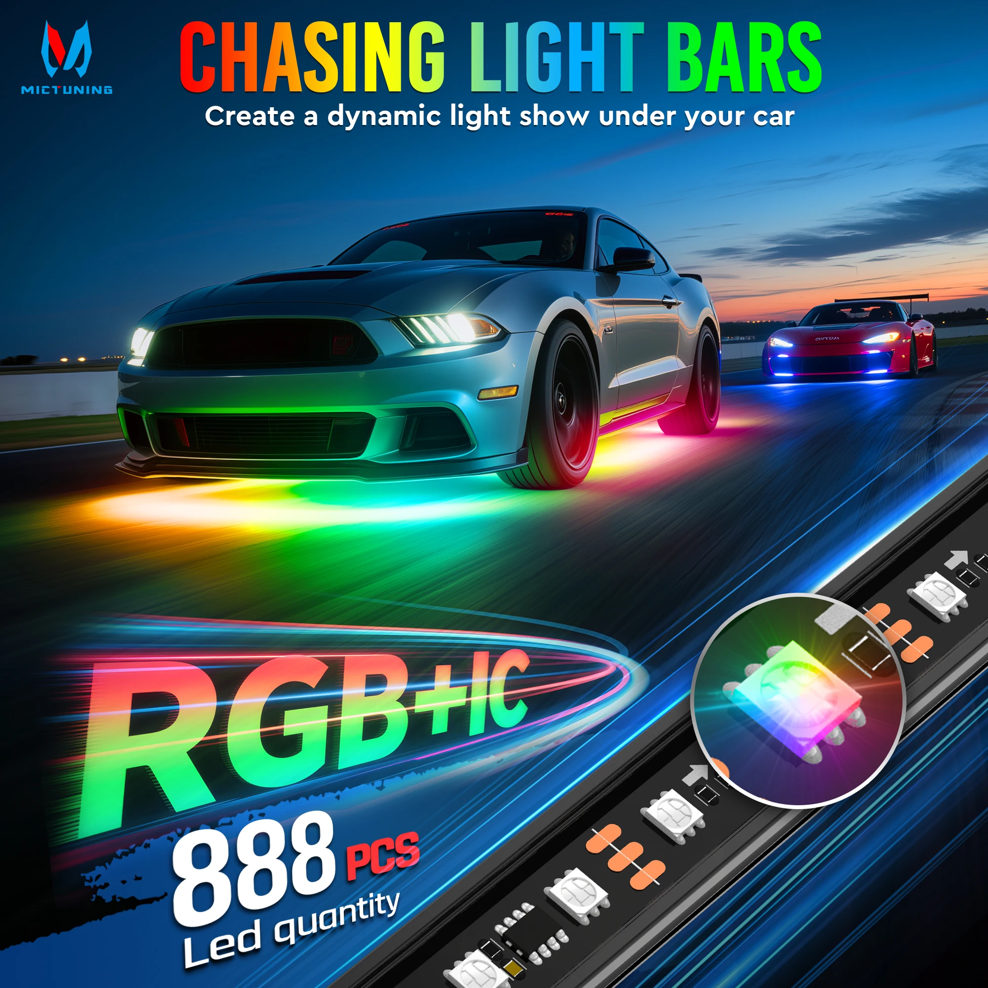 MICTUNING 8Pcs U8 RGB+IC Barra - Rgb Underglow Strip avaliação e preço