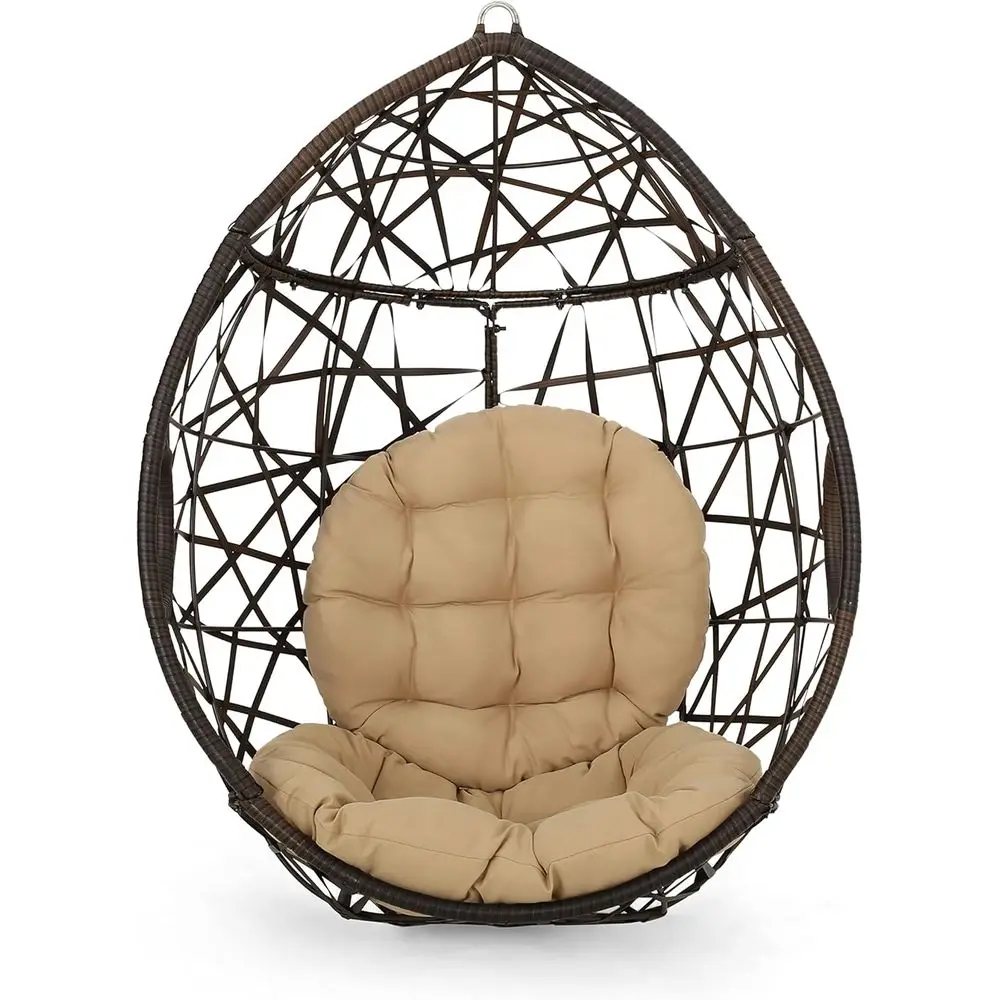 

Isaiah Indoor/Outdoor Wicker Tear Drop Hanging Chair (Stand Not Included), Multi-Brown and Tan