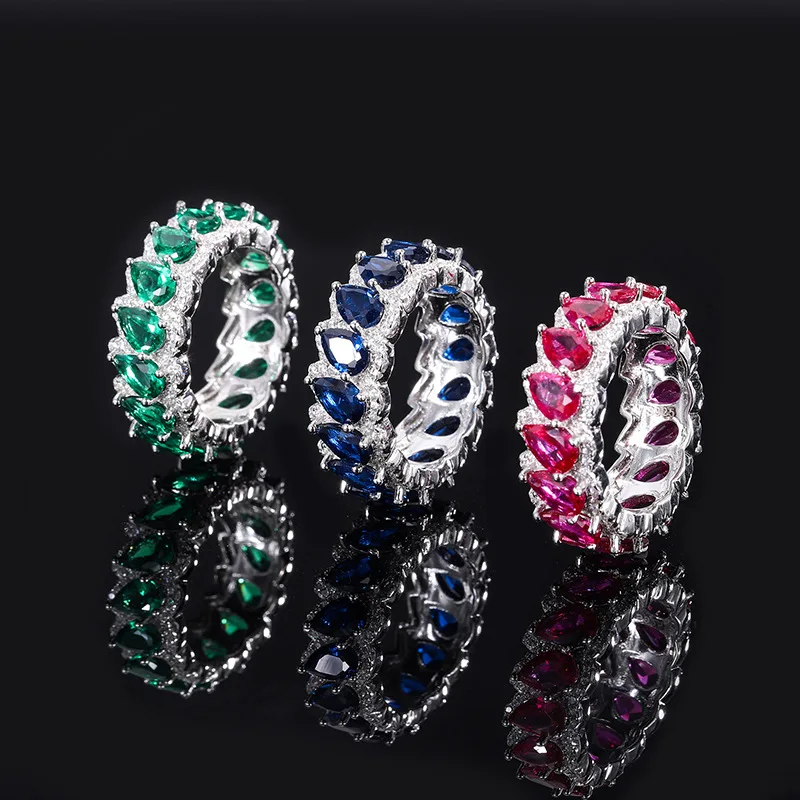 

S925 full-length silver jewelry Europe and America classic simulation color treasure type row ring luxury texture ring main ston