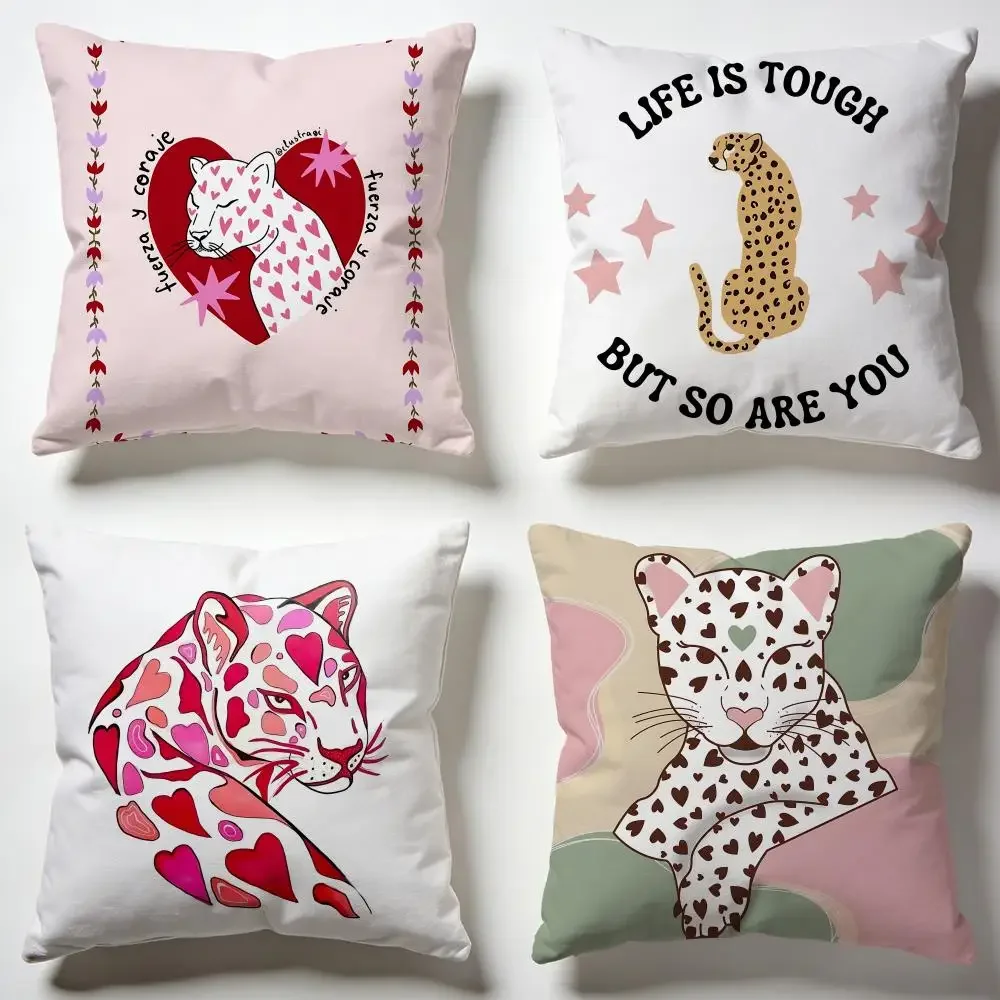 Art HHeart Leopard Printing Cushion Cover Soft Pillow Cases for Home Bedroom Living Room Sofa