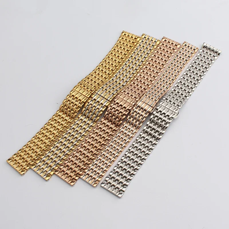 Ремешок для часов, браслет из натуральной нержавеющей стали, 14 мм, 16 мм, 18 мм, 20 мм, 22 мм, мужской ремешок для наручных часов, аксессуары, складная пряжка, ремешок для часов, ЗОЛОТОЙ