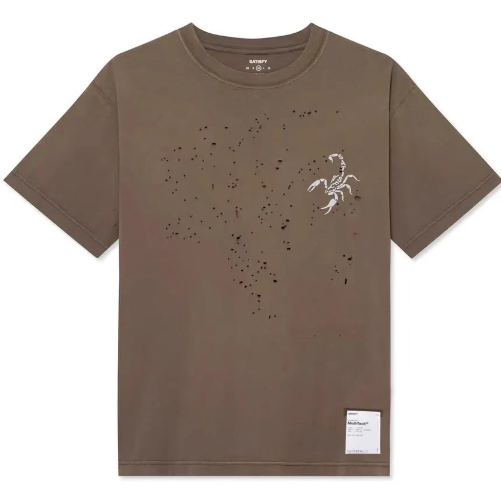 

High Quali Satisfy Scorpion Reflective round Ne Loose Casual ort Sve T-irt Pure Cotton Youth Faion Summer Top