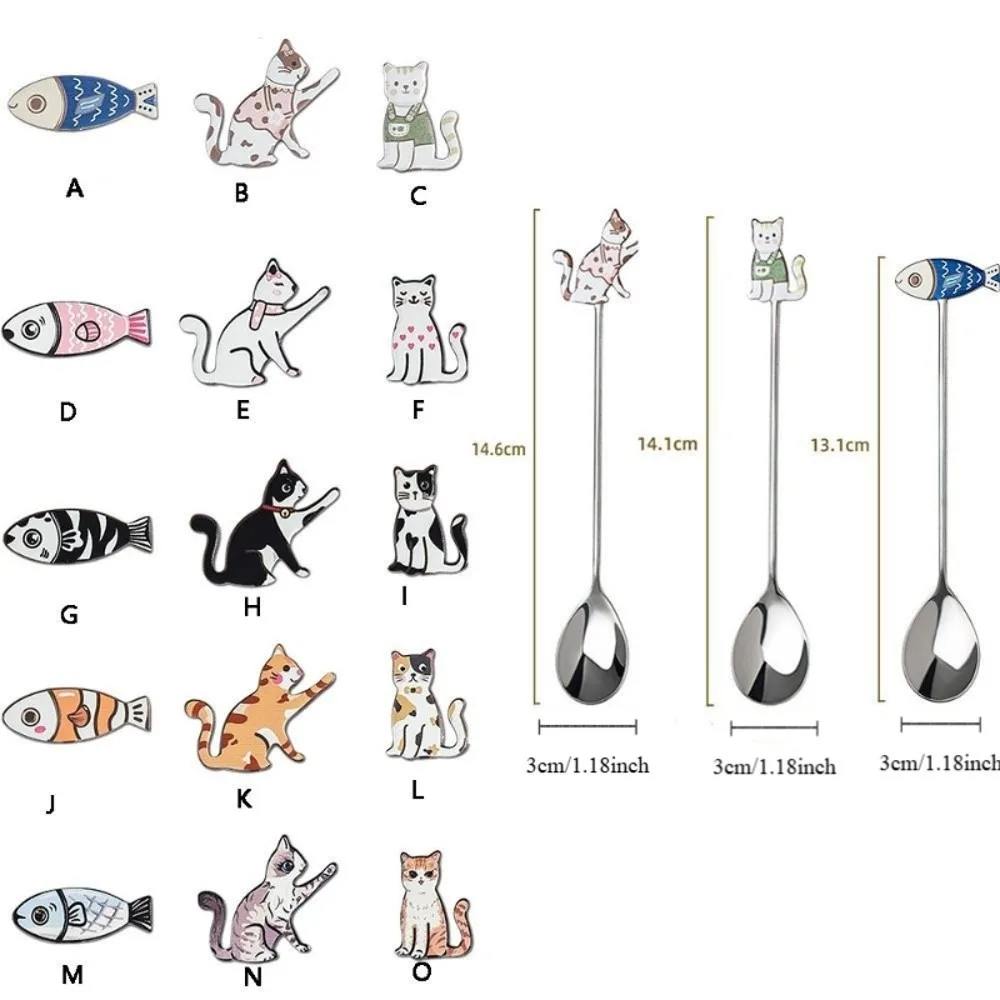 Creative Polished Cat Fish Stainless Steel Spoon Colorful Stirring Spoon Stirring Spoon Japanese Korean Style Teaspoon Ice Cream