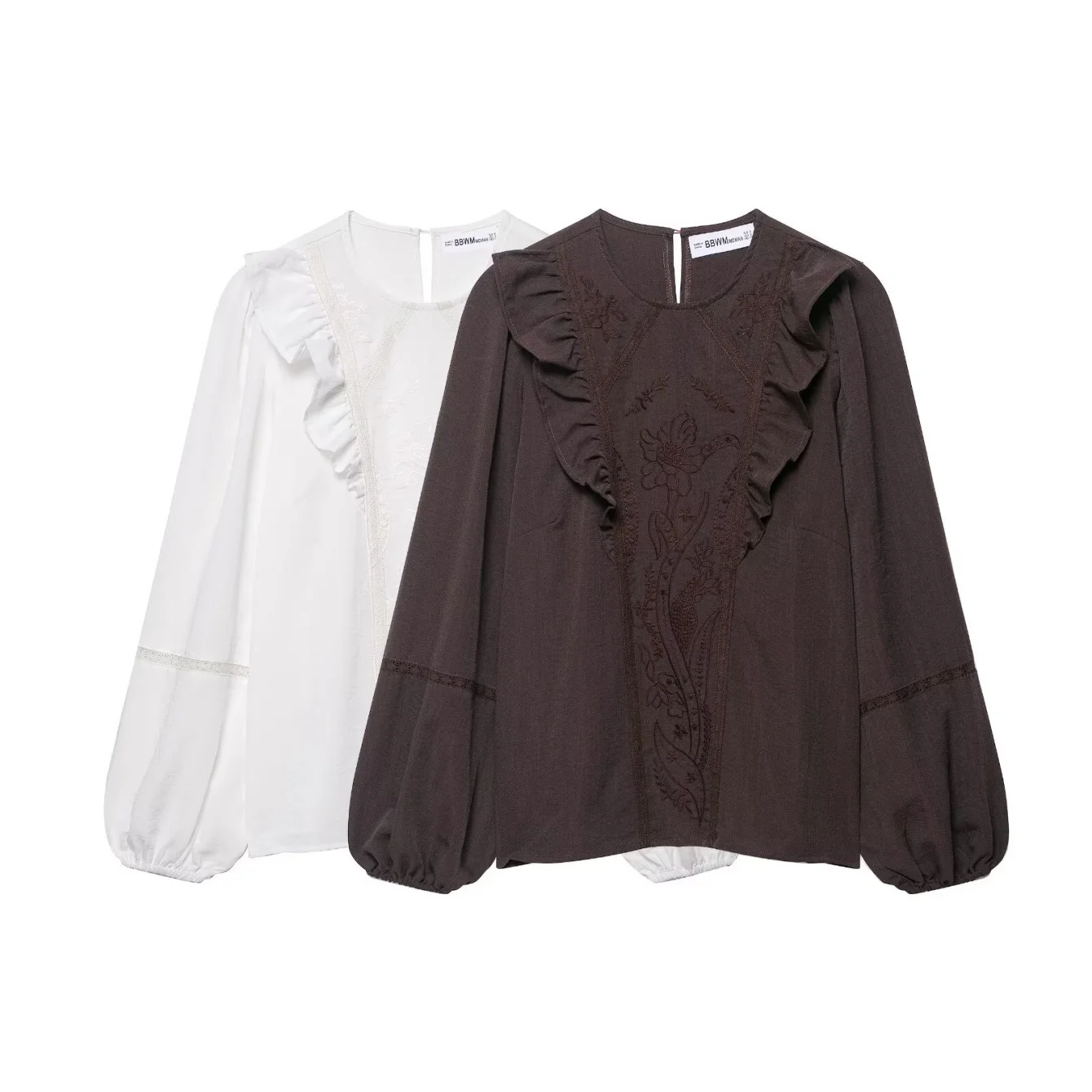 

Women's Solid Blouse 2025 Autumn New Fashion Women Long Sleeve Ruffled Embroidery Shirt Female High Street Leisure Tops