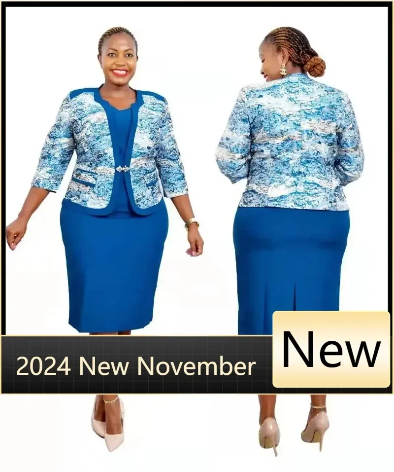 

Customized Customized 2025 Autumn and Spring African Women Printing Plus Size Two Pieces Sets Dress and Coat African Dresses for
