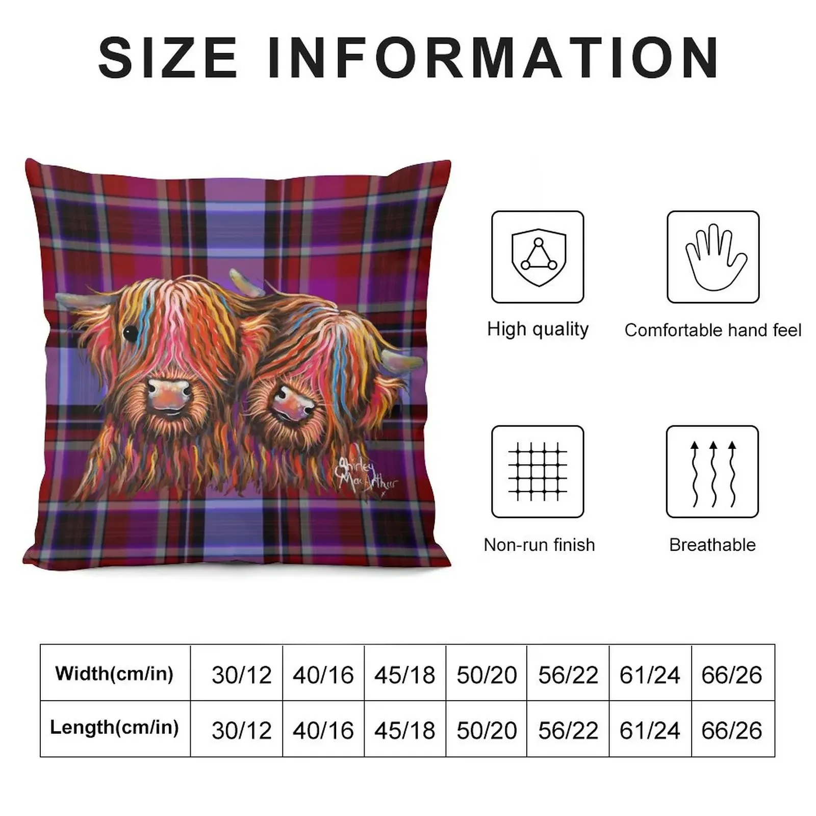 HiGHLaND CoW PRiNT ' TaRTaN BeST BuDDieS P ' BY SHiRLeY MacARTHuR Throw Pillow Anime Decorative Cushions For Luxury Sofa pillow