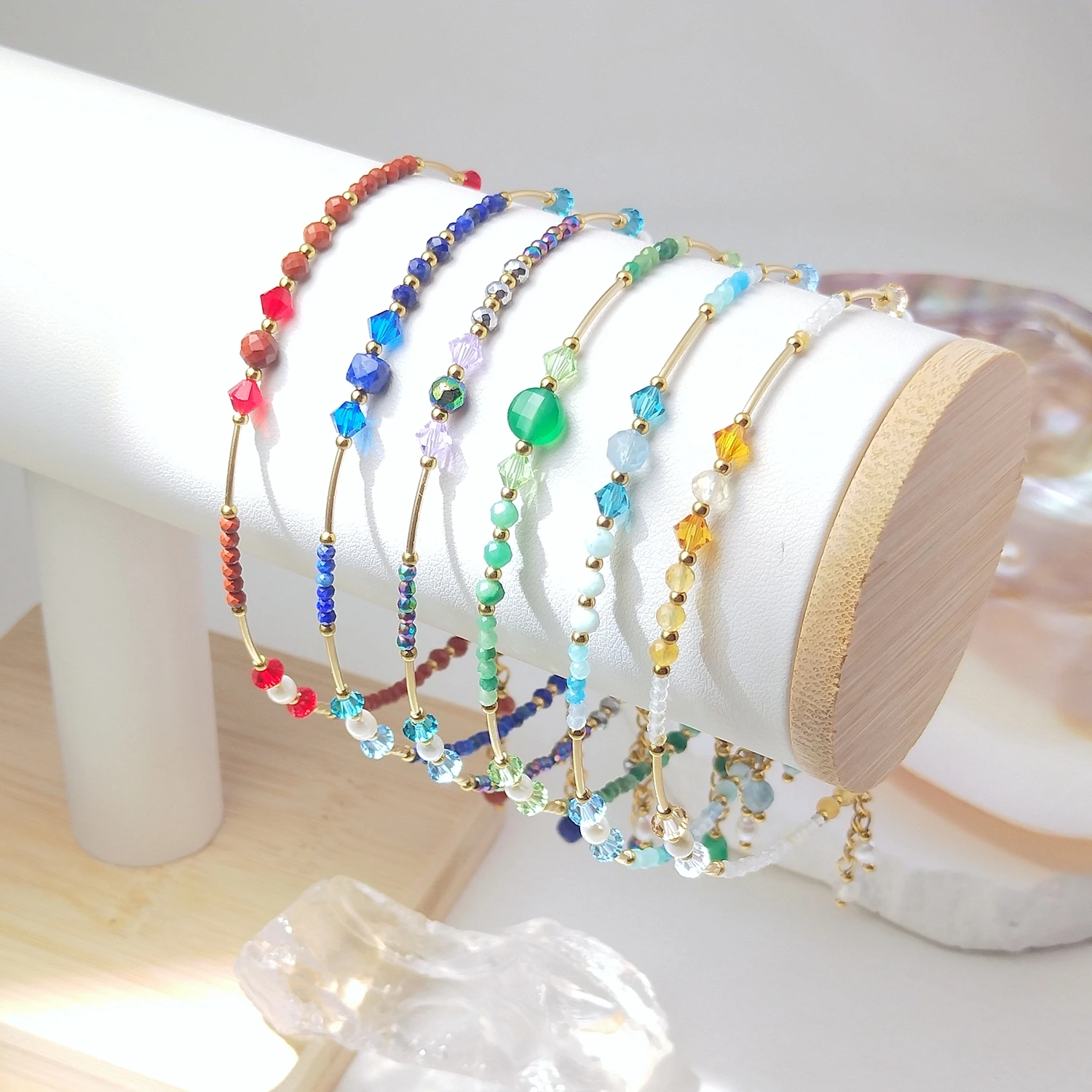 Lii Ji Multi Stone Beads 2mm Citrine With Crystal Beaded Anklet 24+3cm Handmade Bohe Fashion Jewelry For Femaleo
