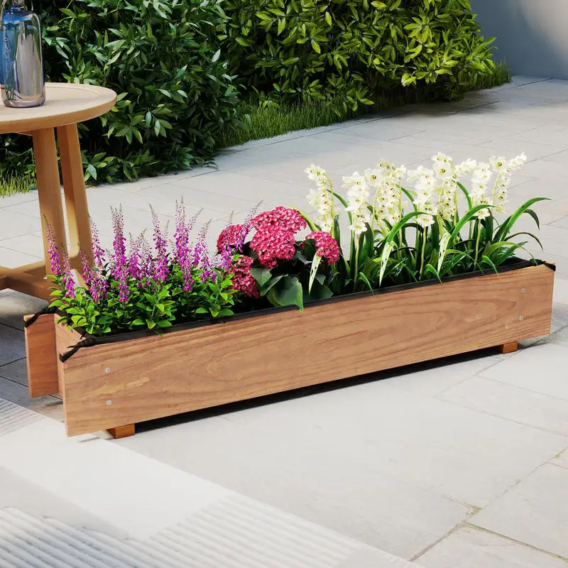 

Wooden Raised Garden Bed with Drainage Holes for Vegetable Flower Herb Succulent